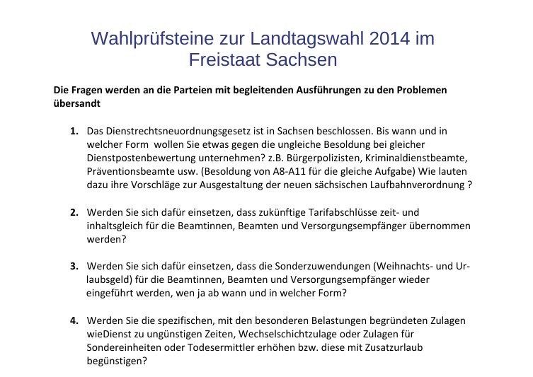 Wahlprüfsteine zur Landtagswahl 2014 im Freistaat Sachsen
